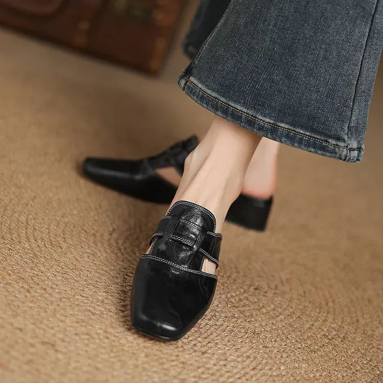 Women's Genuine Leather Mules - Everyday Parisian Elegance