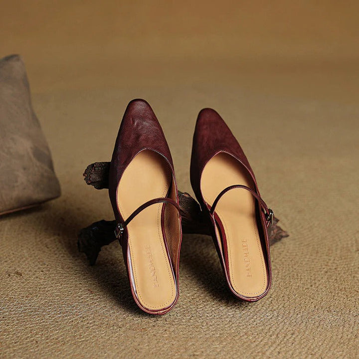 Women's Leather Mary Jane Flats with Pointed Toe - Vintage Charm