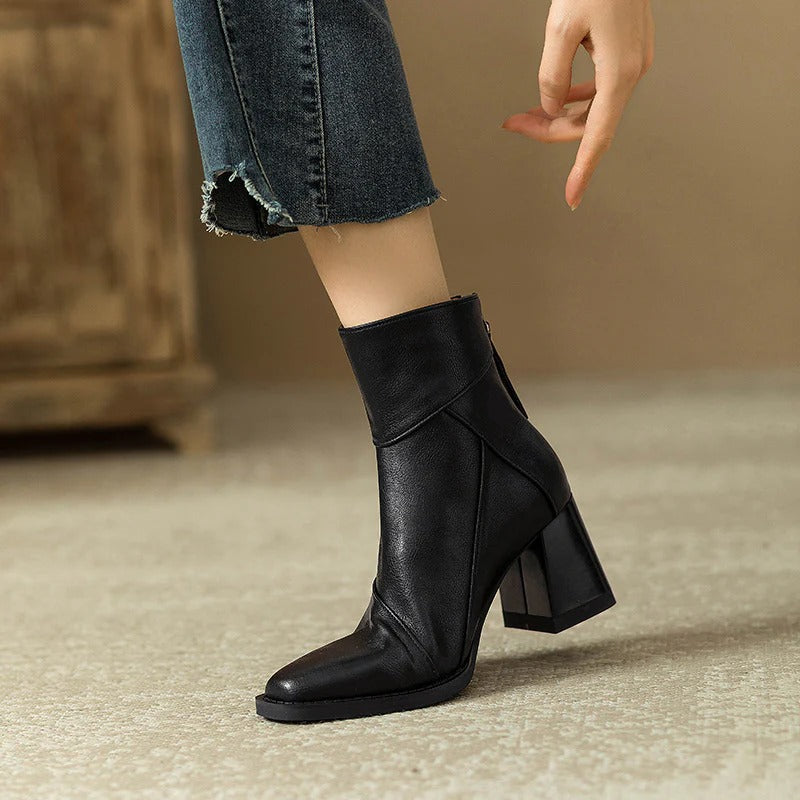 Women's Faux Leather Block Heel Boots - Everyday Style