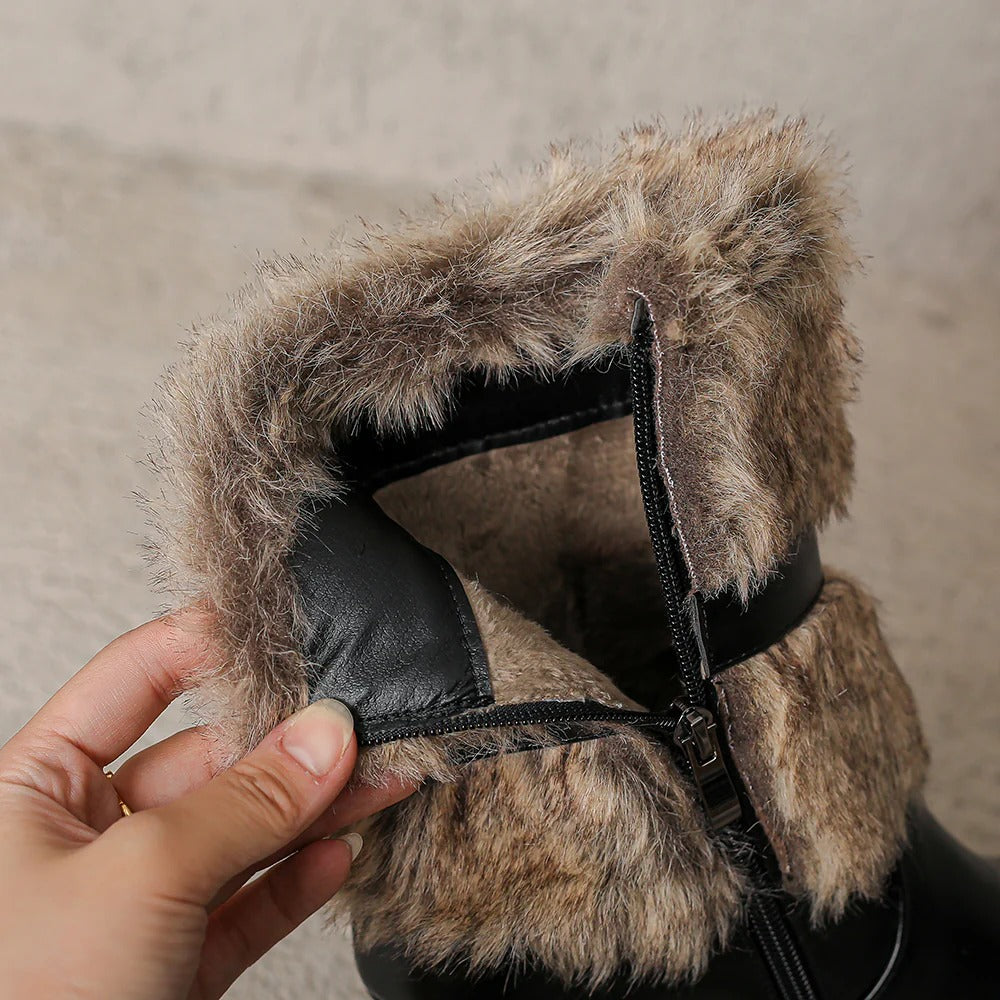 Women's Scarlett Fur-Cuff Heel Boot - Cozy Ankle Boots with Faux Fur