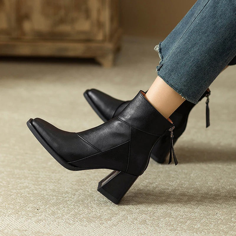 Women's Faux Leather Block Heel Boots - Everyday Style