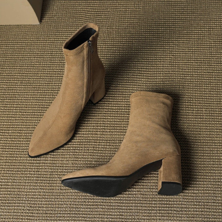 Women's Celinne Paris Genuine Suede Boots - Pointed Toe & Block Heel