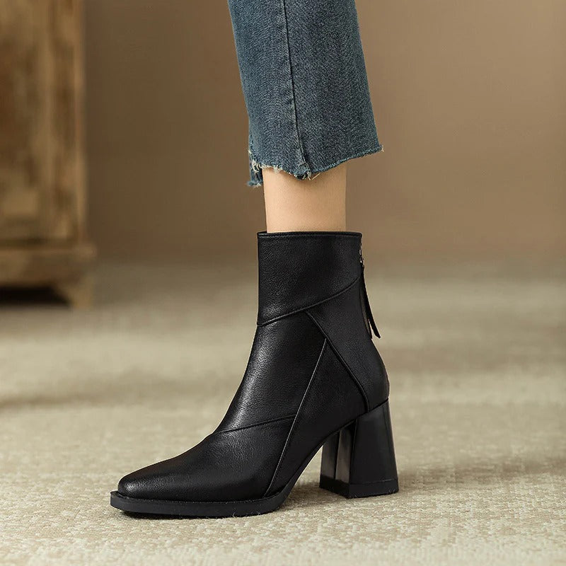 Women's Faux Leather Block Heel Boots - Everyday Style