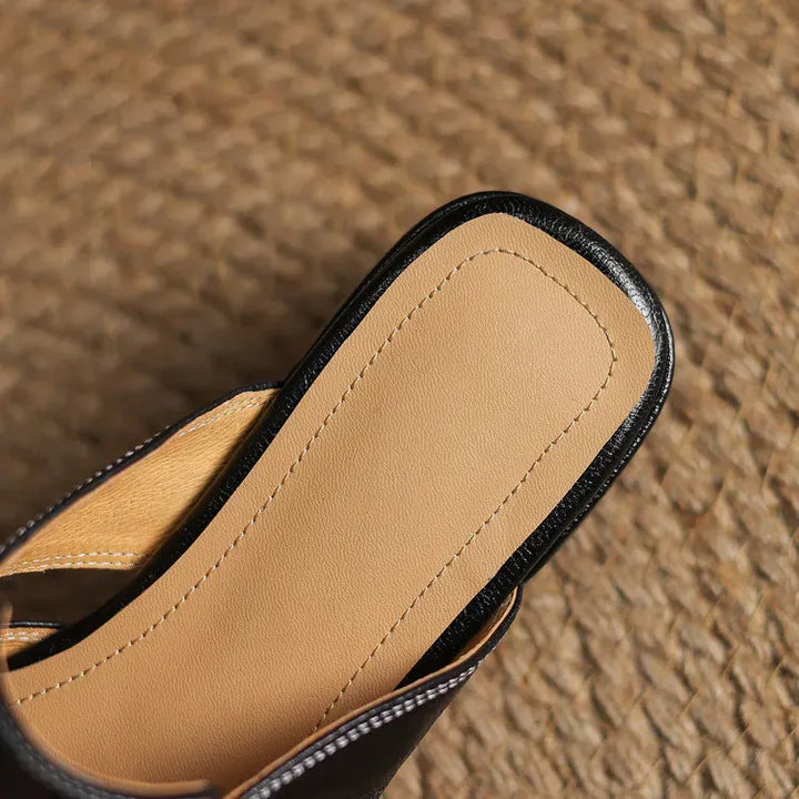 Women's Genuine Leather Mules - Everyday Parisian Elegance