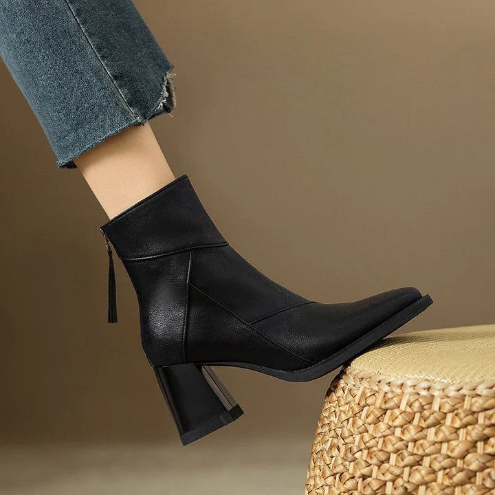 Women's Faux Leather Block Heel Boots - Everyday Style
