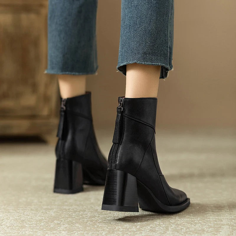 Women's Faux Leather Block Heel Boots - Everyday Style