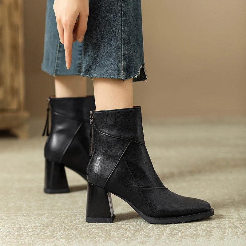 Women's Faux Leather Block Heel Boots - Everyday Style