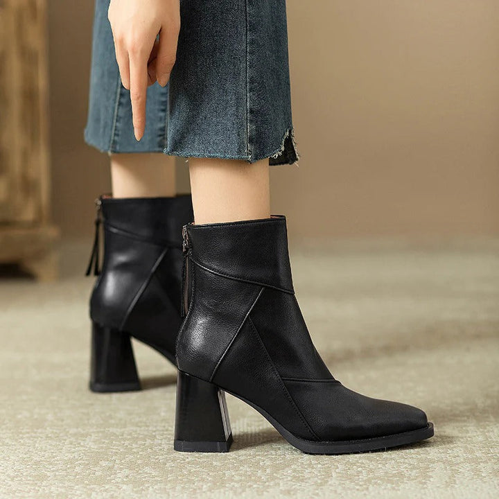 Women's Faux Leather Block Heel Boots - Everyday Style