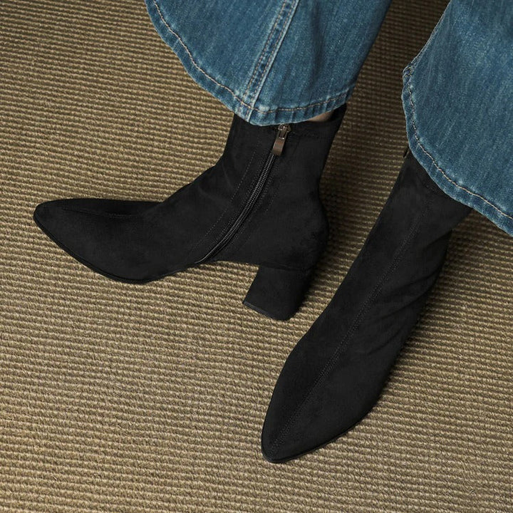 Women's Celinne Paris Genuine Suede Boots - Pointed Toe & Block Heel