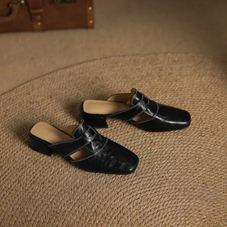 Women's Genuine Leather Mules - Everyday Parisian Elegance