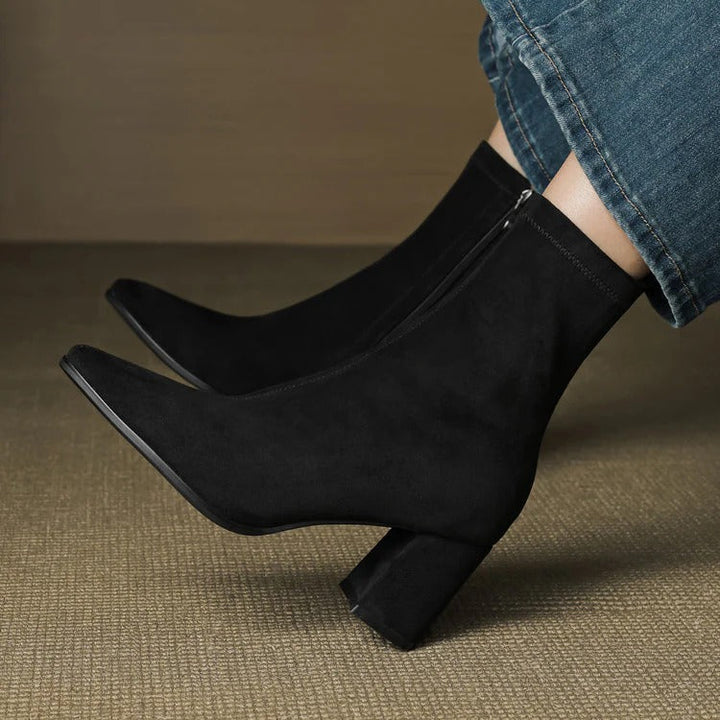 Women's Celinne Paris Genuine Suede Boots - Pointed Toe & Block Heel