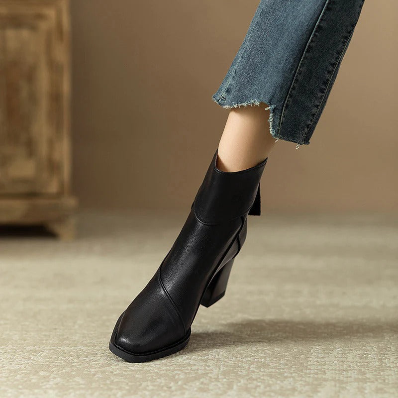 Women's Faux Leather Block Heel Boots - Everyday Style