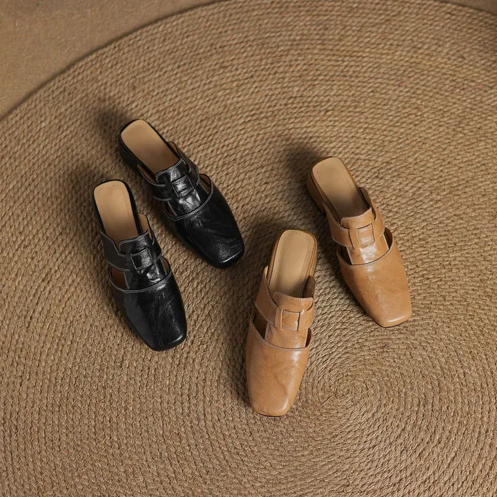 Women's Genuine Leather Mules - Everyday Parisian Elegance