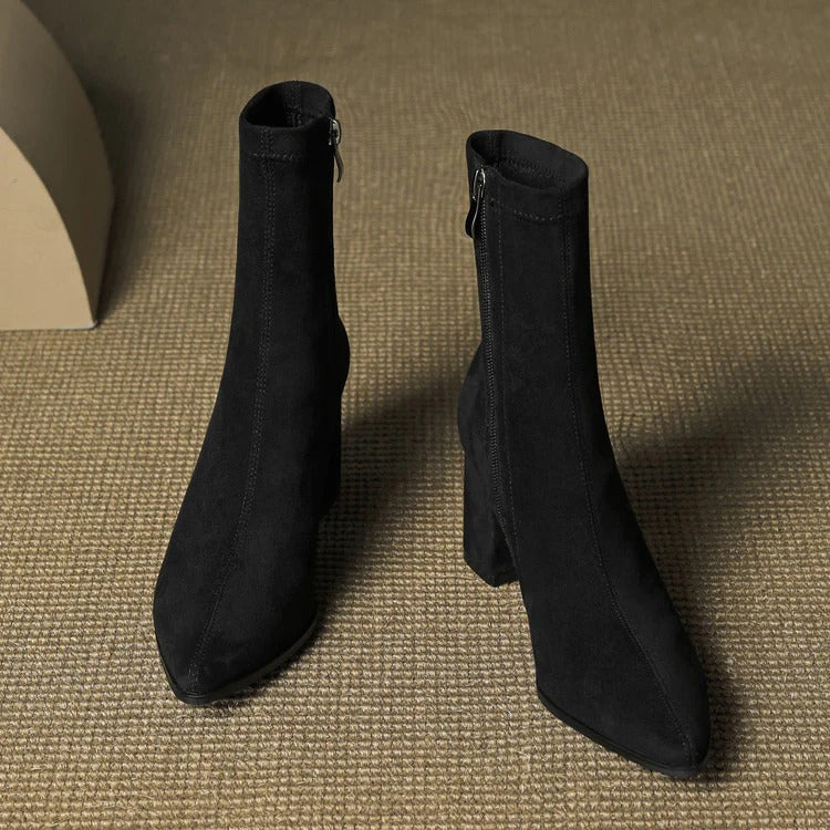 Women's Celinne Paris Genuine Suede Boots - Pointed Toe & Block Heel