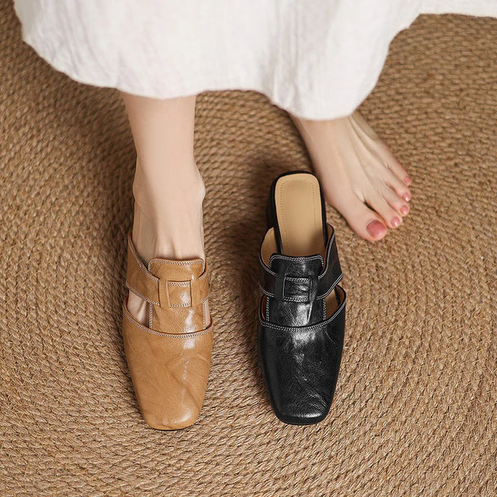 Women's Genuine Leather Mules - Everyday Parisian Elegance
