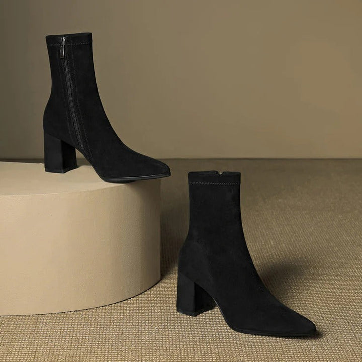 Women's Celinne Paris Genuine Suede Boots - Pointed Toe & Block Heel