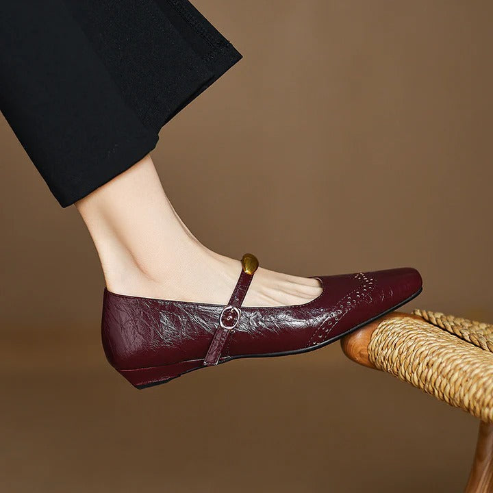 Women's Leather Wedges - Vintage Parisian Elegance