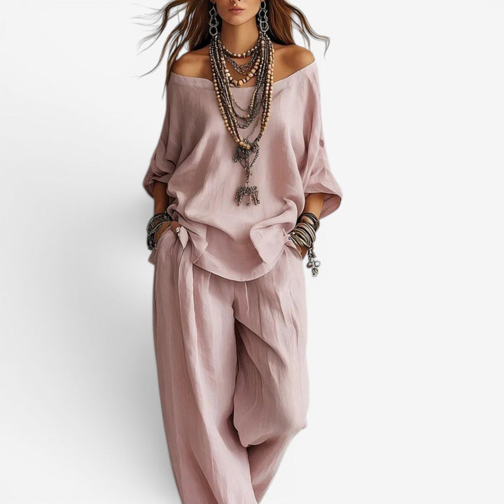 Women's Oversized Off-Shoulder Two-Piece Set - Effortless Elegance