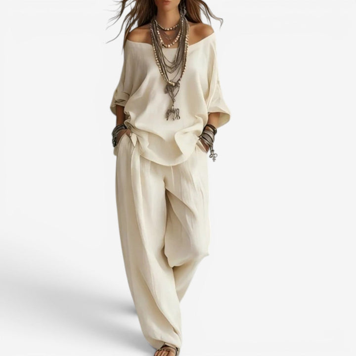 Women's Oversized Off-Shoulder Two-Piece Set - Effortless Elegance