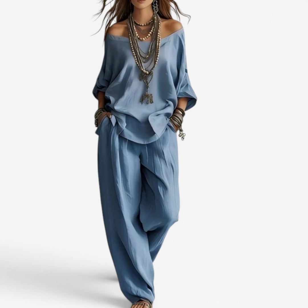 Women's Oversized Off-Shoulder Two-Piece Set - Effortless Elegance