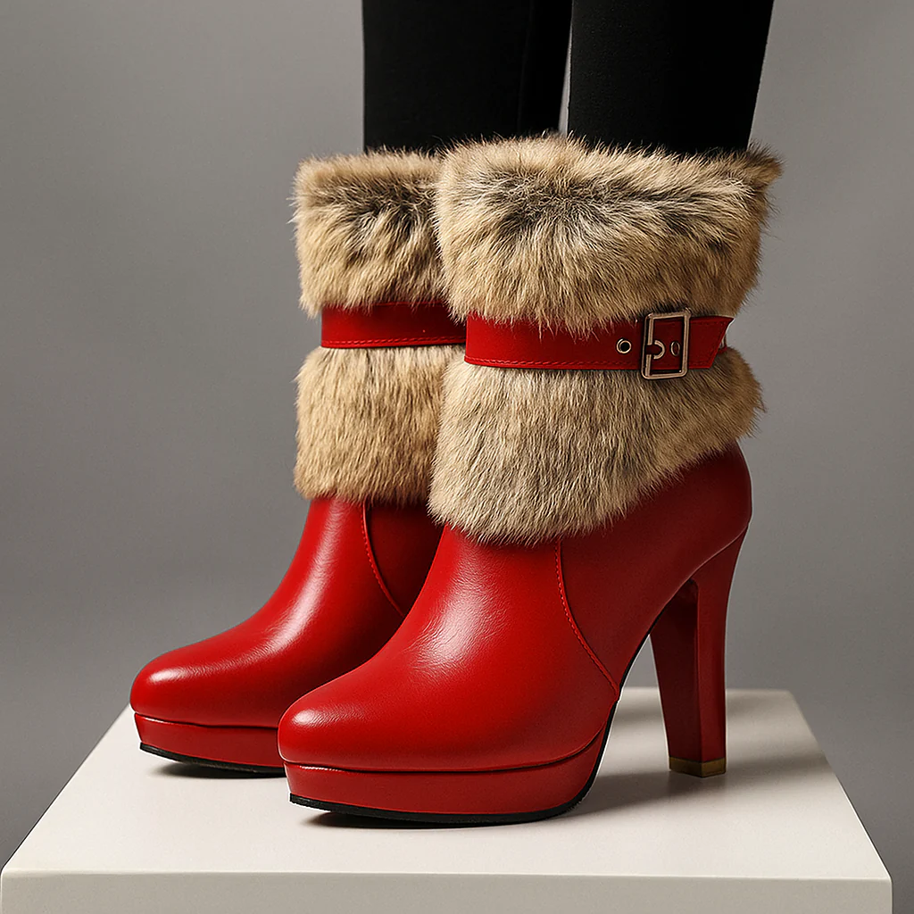Women's Scarlett Fur-Cuff Heel Boot - Cozy Ankle Boots with Faux Fur
