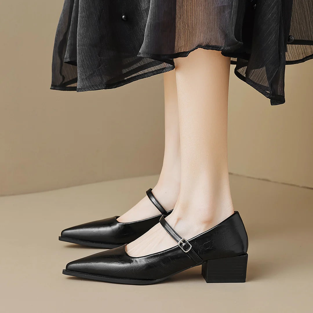 Women's Lureza Mary Janes - Modern Block Heel with Pointed Toe