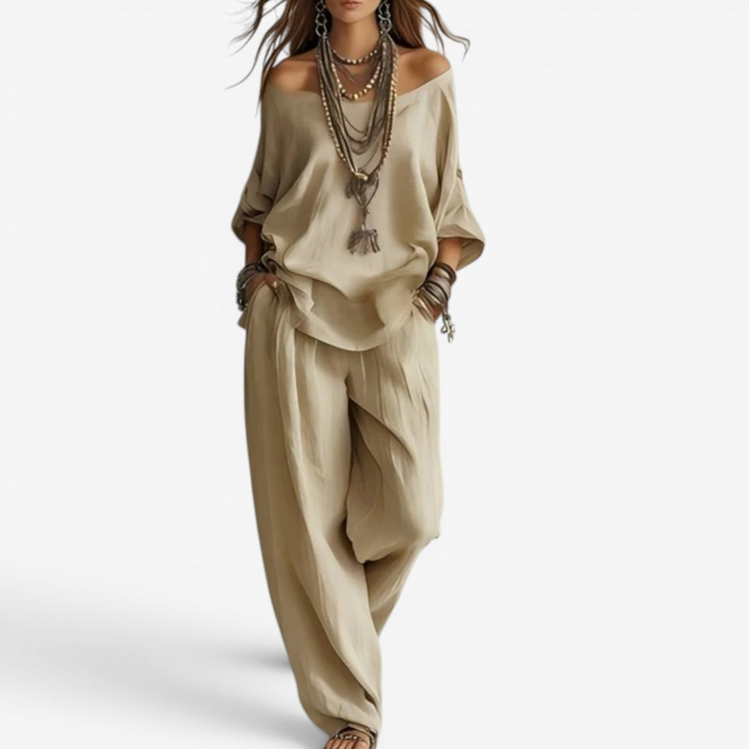 Women's Oversized Off-Shoulder Two-Piece Set - Effortless Elegance