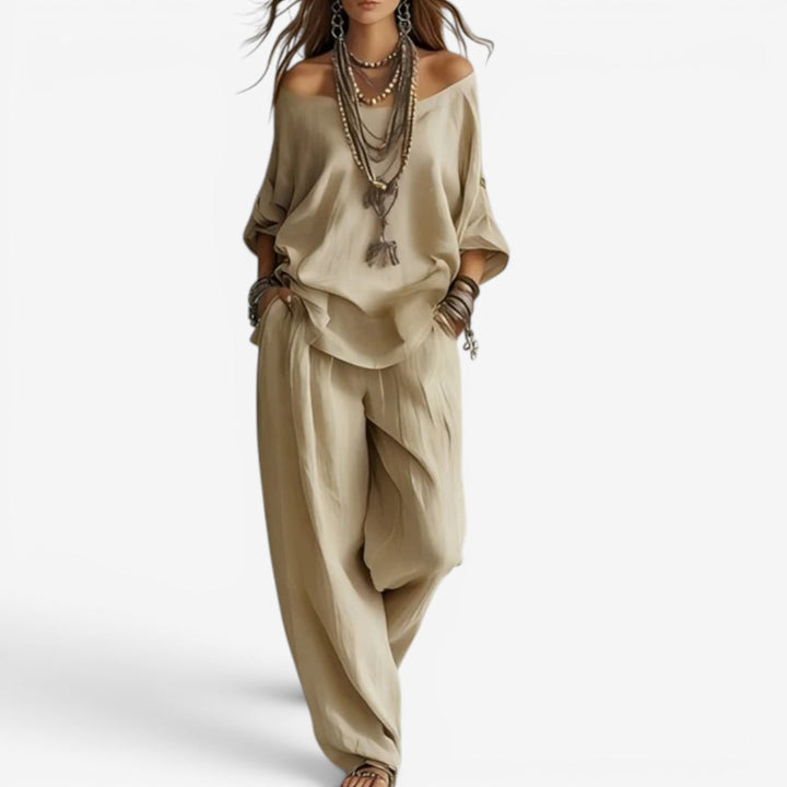 Women's Oversized Off-Shoulder Two-Piece Set - Effortless Elegance
