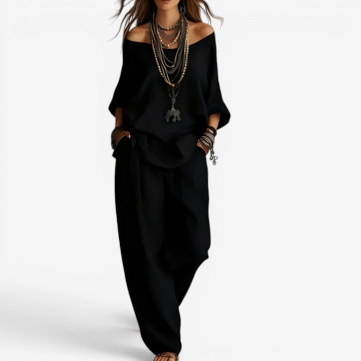 Women's Oversized Off-Shoulder Two-Piece Set - Effortless Elegance