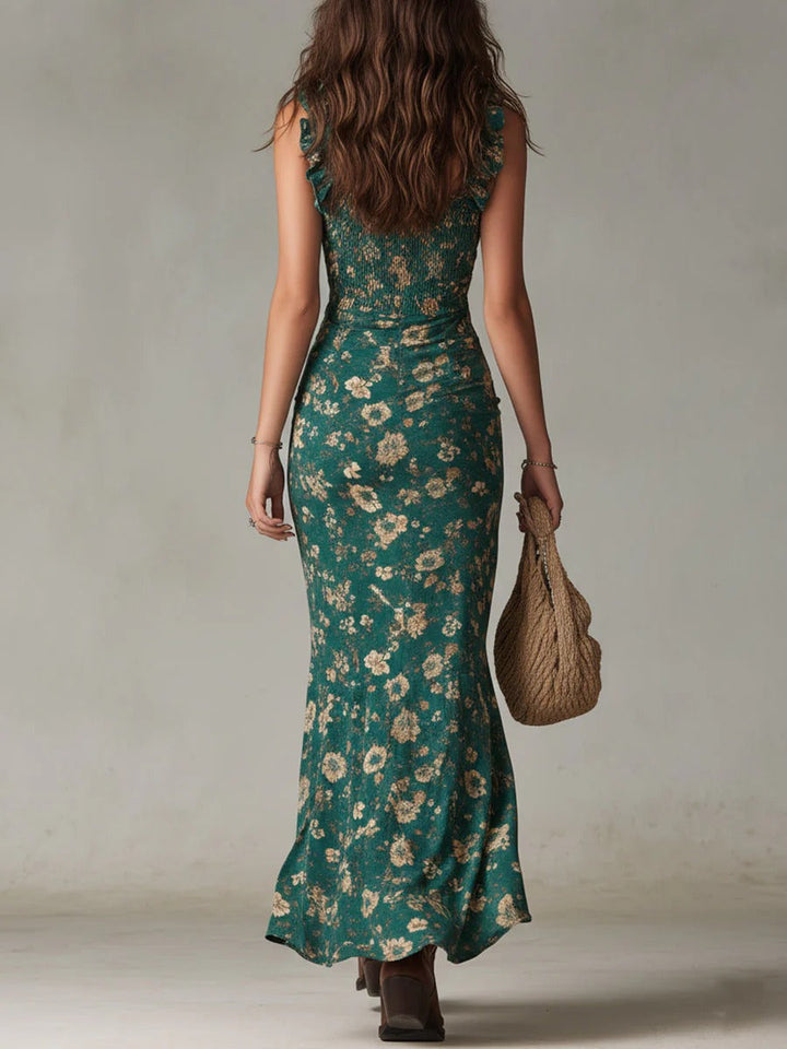 Women's Bohemian Floral Ruched Maxi Dress - Effortless Style