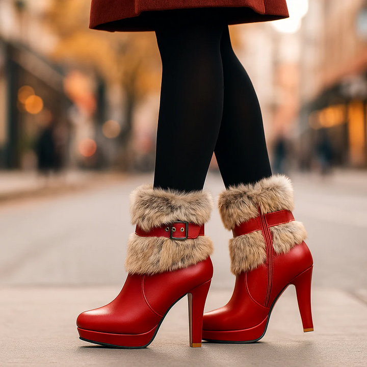 Women's Scarlett Fur-Cuff Heel Boot - Cozy Ankle Boots with Faux Fur