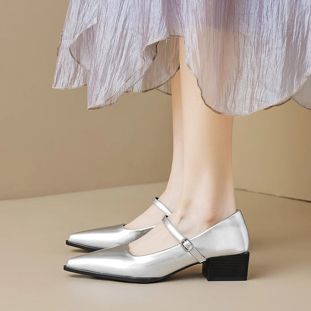 Women's Lureza Mary Janes - Modern Block Heel with Pointed Toe