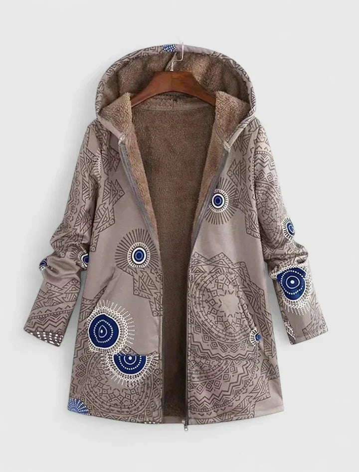 Women's Patterned Hooded Zip-Up Jacket - Cozy Everyday Warmth