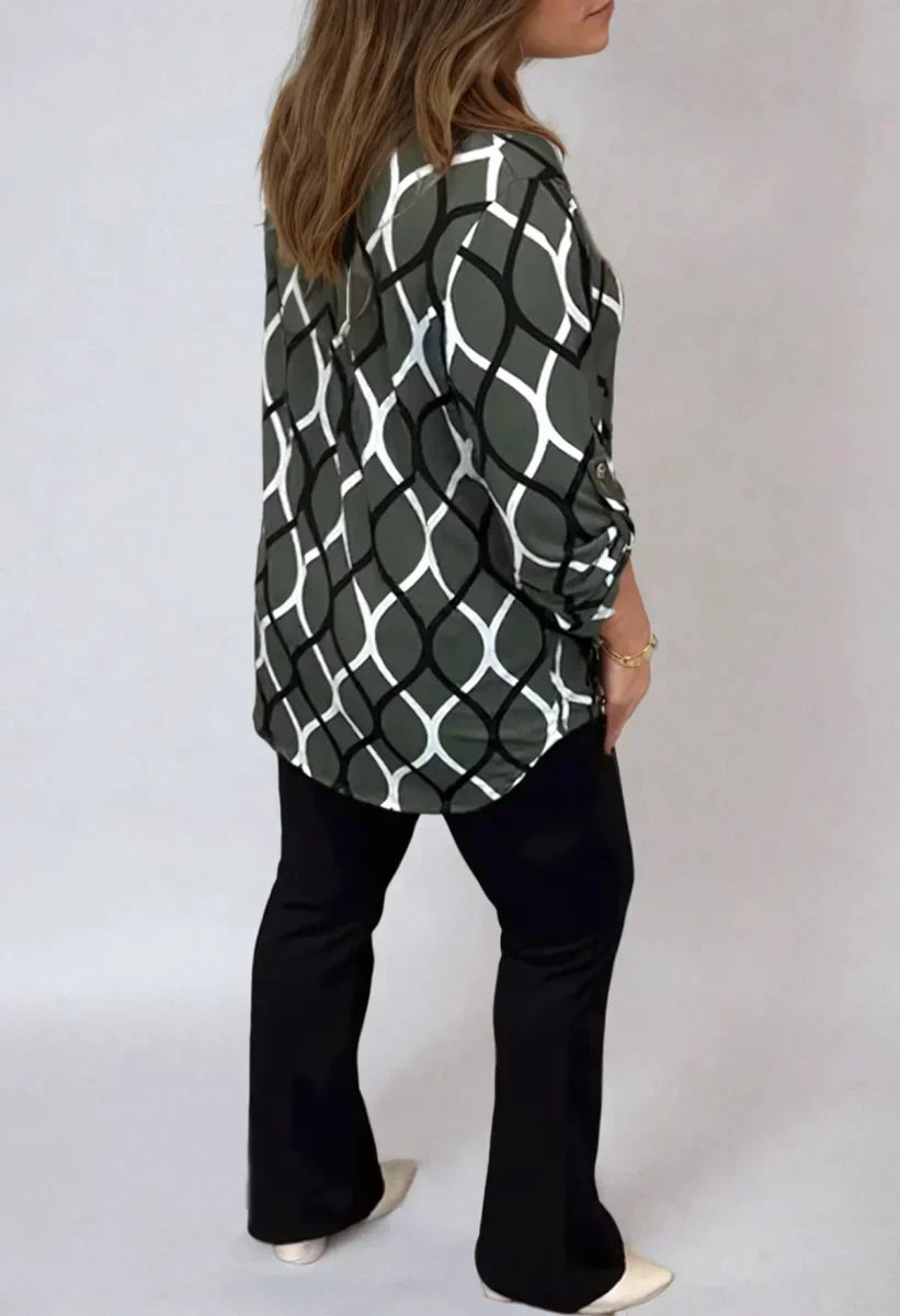 Women's Geometric Print V-Neck Blouse - Work to Weekend
