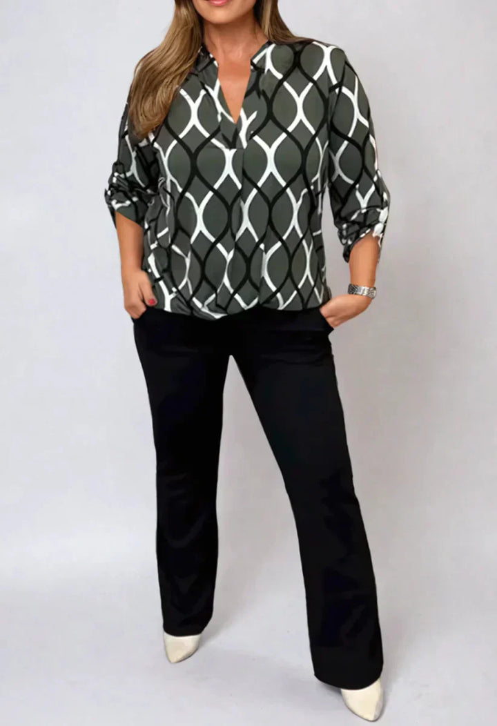 Women's Geometric Print V-Neck Blouse - Work to Weekend