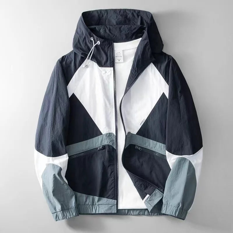 Men's Lightweight Windbreaker Jacket – Water-Resistant Colour-Block