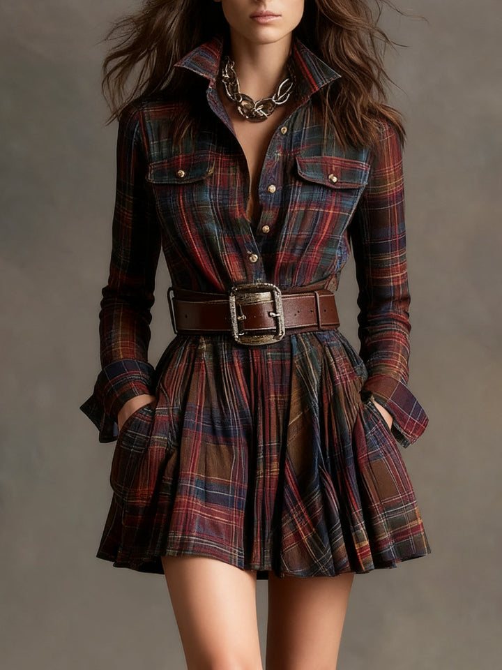 Women's Plaid Shirt Mini Dress - Effortless Party Style