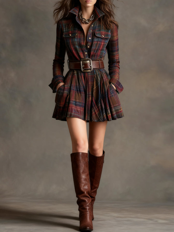 Women's Plaid Shirt Mini Dress - Effortless Party Style