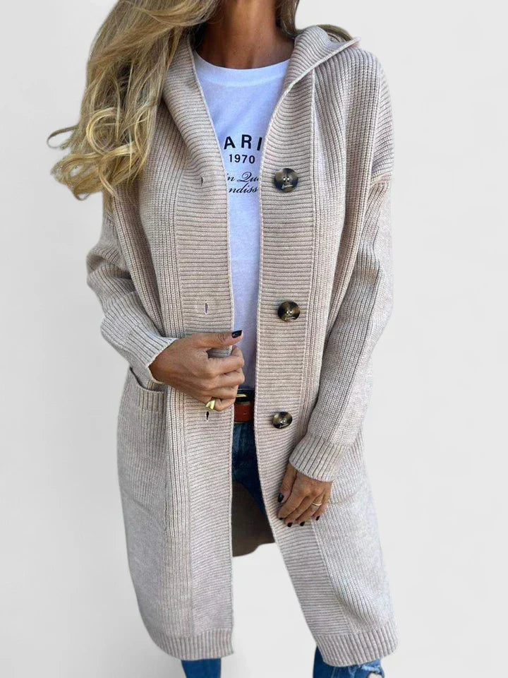 Women's Long Ribbed Hooded Cardigan - Effortless Layering