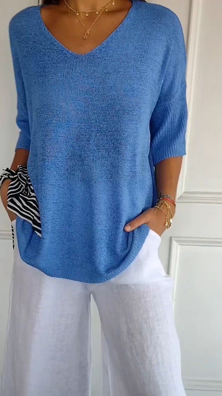 Women's V-Neck Knit Top - Versatile Everyday Essential