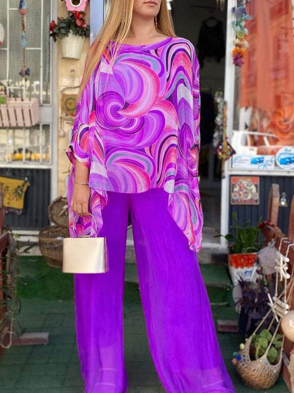 Women's Swirl Print Two-Piece Set - Vibrant & Airy Style