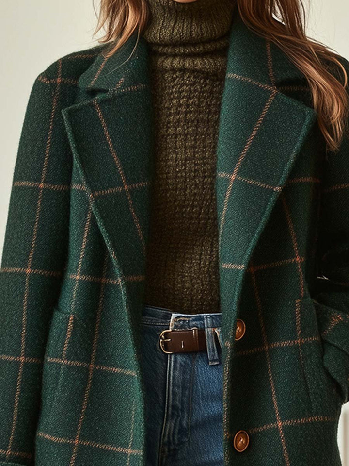 Women's Wool Check Coat - Vintage Inspired Winter Warmth