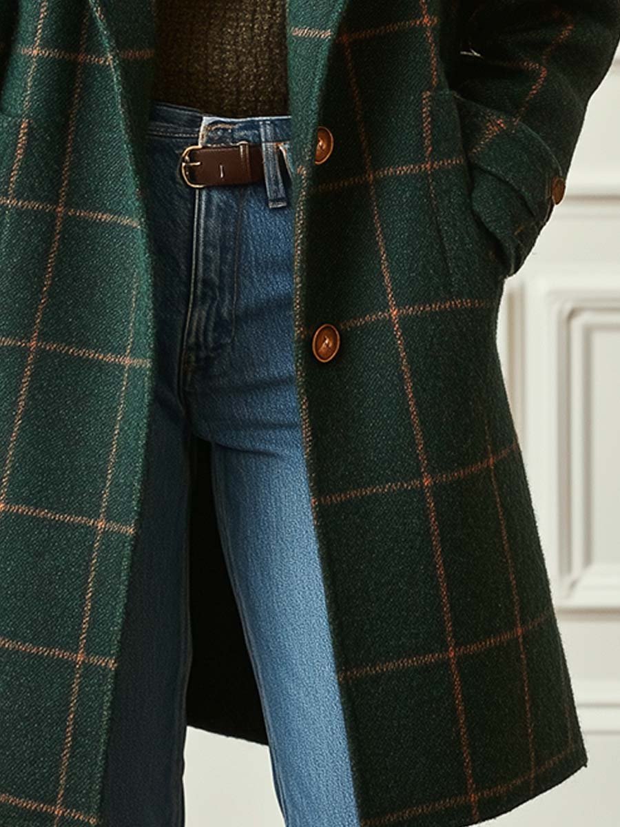 Women's Wool Check Coat - Vintage Inspired Winter Warmth