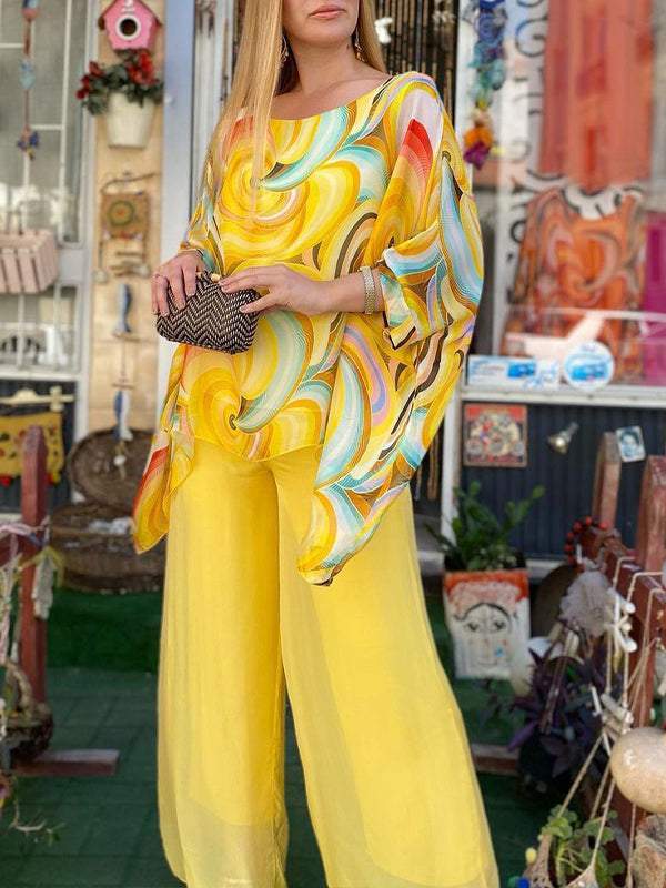 Women's Artistic Swirl Print Two Piece Set - Light & Airy