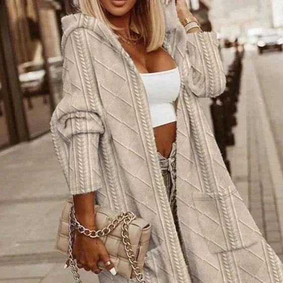 Women's Long Hooded Knit Cardigan – Cozy Layering Essential