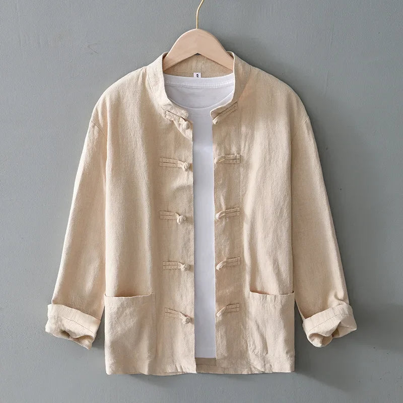 Men's Linen Mandarin Collar Shirt – Cotton-Linen Summer Shirt