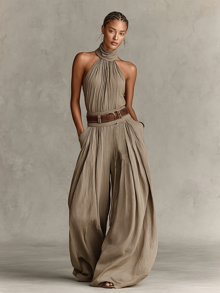 Women's Mixed Cotton Boho-Elegant Jumpsuit - Timeless Wide Leg Style