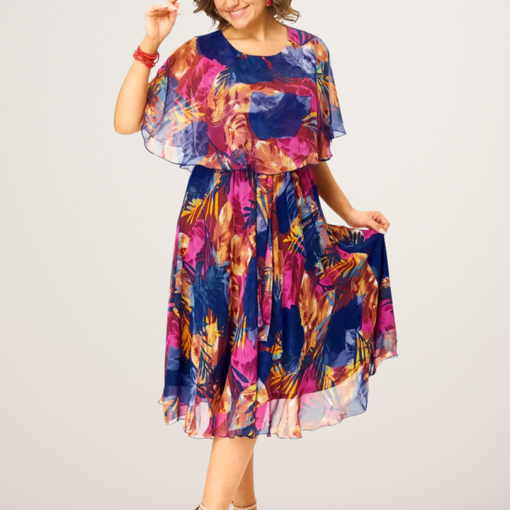 Women's Printed Chiffon Midi Dress - Effortless Elegance