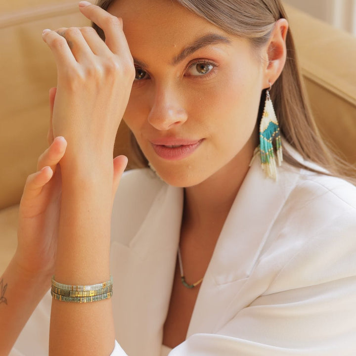 Luna Set - Miyuki bead bracelet set worn on wrist, bohemian style