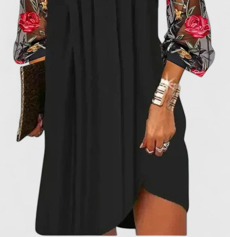 Women's V-Neck Sheer Sleeve Mini Dress - Sophisticated & Elegant